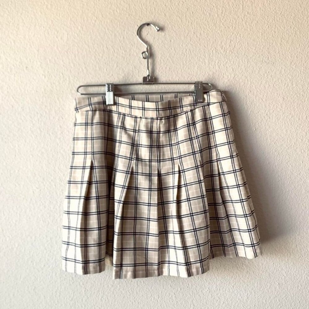 Aeropostale beige blue gingham striped mini skirt Women's Small